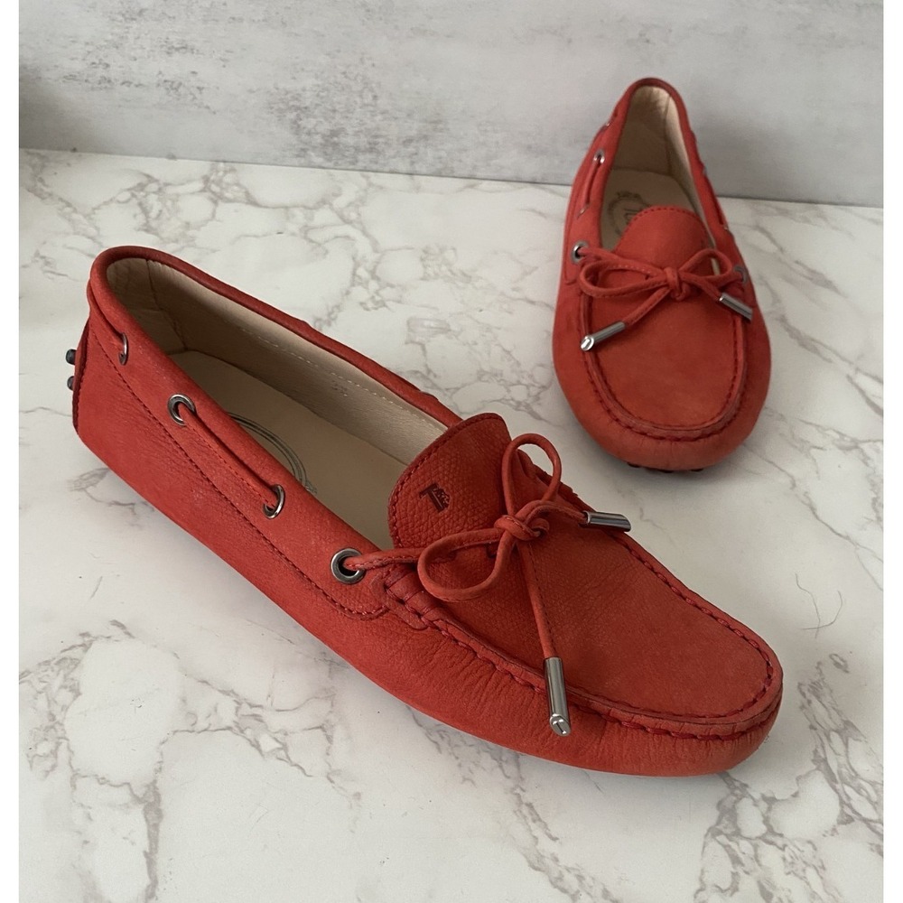 Tod's Gommino Suede Driving Loafers Sz 38 (US 8) Red Comfort Preppy Classic